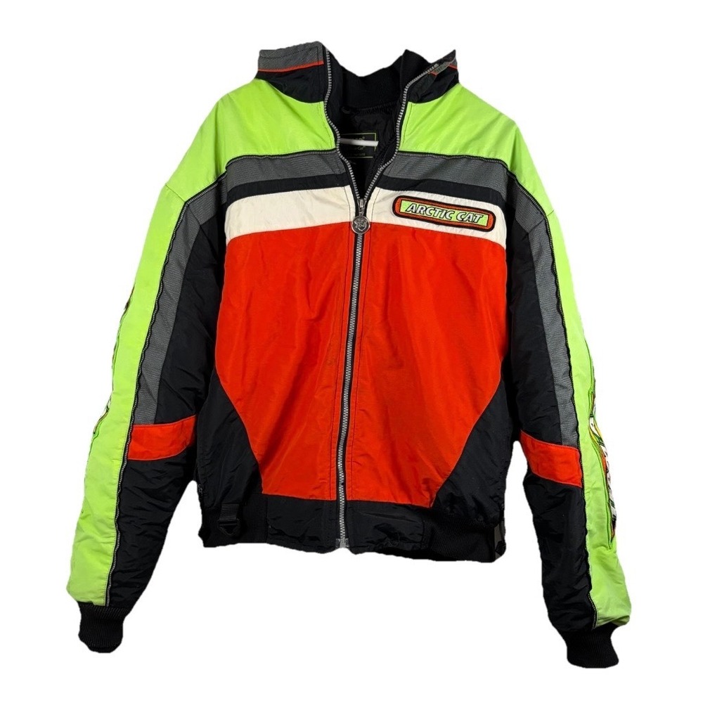 Vintage 90s Arctic Cat Snowmobile Jacket Men L‎ Thinsulate Lining Neon Racing